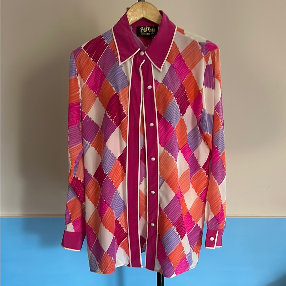 Bob Mackie Pink and Orange Silk Shirt size small Vintage wearable art